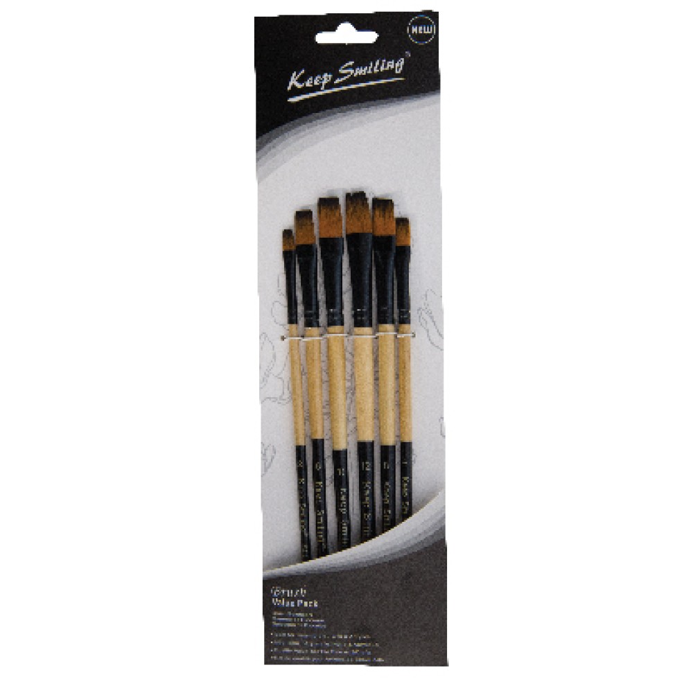 flat Paint Brush Pack Of 6 | Keep Smiling
