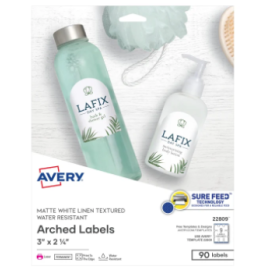 Avery 3" x 2-1/4" Arched Labels with Sure Feed™, Textured Matte White, 90 Labels, Permanent Adhesive
