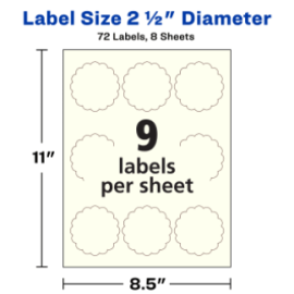 Avery 2-1/2" Diameter Scallop Round Labels, Pearlized Ivory, 72 Labels, Permanent Adhesive