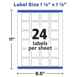 Avery 1-1/2" x 1-1/2" Square Labels with Sure Feed, 600 Labels, Permanent Adhesive, Matte White 