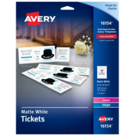 Avery Tickets with Tear-Away Stubs, Matte, Two-Sided Printing,1-3/4" x 5-1/2", 200 Tickets