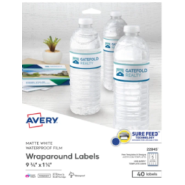 Avery 1-1/4" x 9-3/4” Waterproof Wraparound Rectangle Labels with Sure Feed™, 40 Labels, Permanent, Matte White