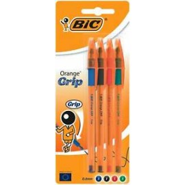 BIC Cristal Orange Grip Fine Pens Pack of 4 - Assorted