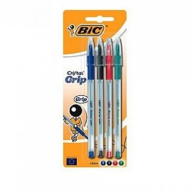 Bic Cristal Grip Ball Pens Medium Nib - Assorted - Pack of 4