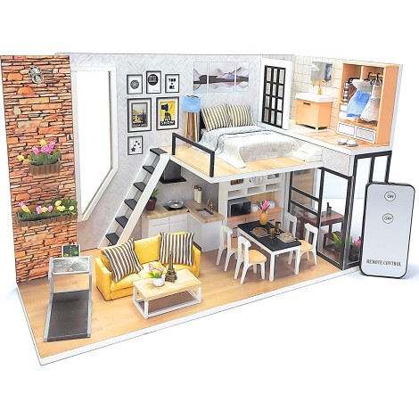DIY Miniature Dollhouse Kit with Remote Control - Tiny House Building Kit