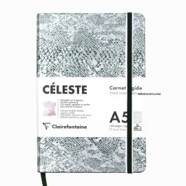 Clairefontaine CELESTE Leather Hard Cover A5 Lined Notebook Green Laser Silver