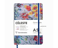 Clairefontaine CELESTE Leather Hard Cover A5 Lined Notebook Multicolored Flowers