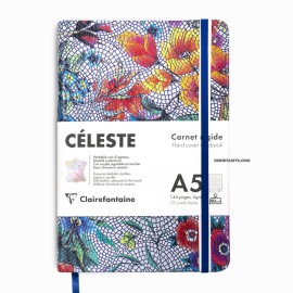 Clairefontaine CELESTE Leather Hard Cover A5 Lined Notebook Multicolored Flowers
