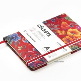 Clairefontaine CELESTE Leather Hard Cover A5 Lined Notebook Red Garden