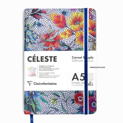 Clairefontaine CELESTE Leather Soft Cover A5 Lined Notebook Multicolored Flowers