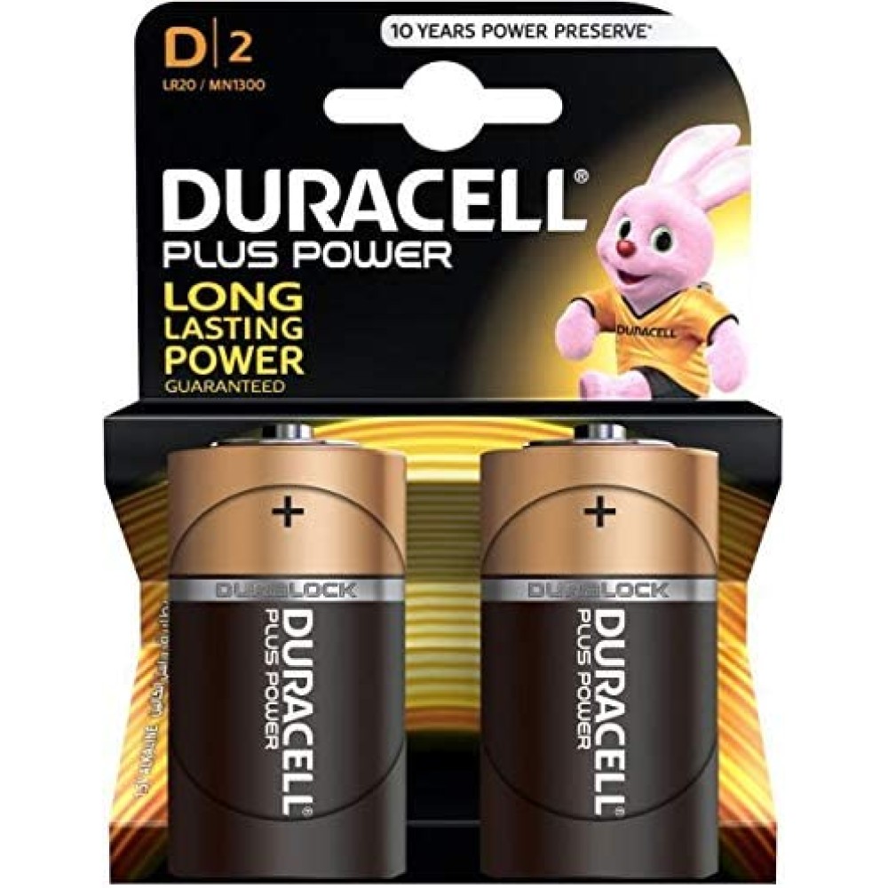 Duracell Plus Power Type D Alkaline Batteries, Pack Of 2