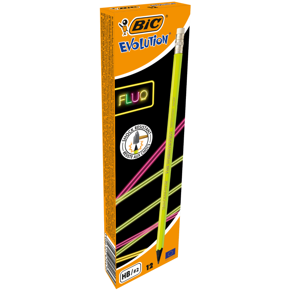 BIC HB 12 fluo Evolution Colourful Pencil with Eraser
