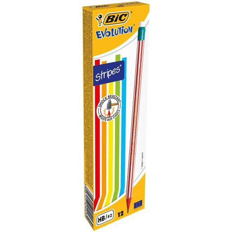 BIC Evolution HB Pencil with Eraser (Pack of 12 in Assorted Colours