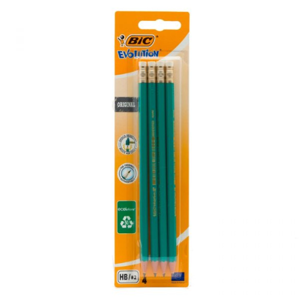 BIC Evolution HB Graphite Pencils with Eraser 4 Pack