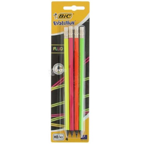 BIC Evolution Fluo With Eraser HB Graphite Pencils 4