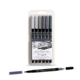 Aqua Brush Duo Grey Tones Marker 6 Pcs | Lyra