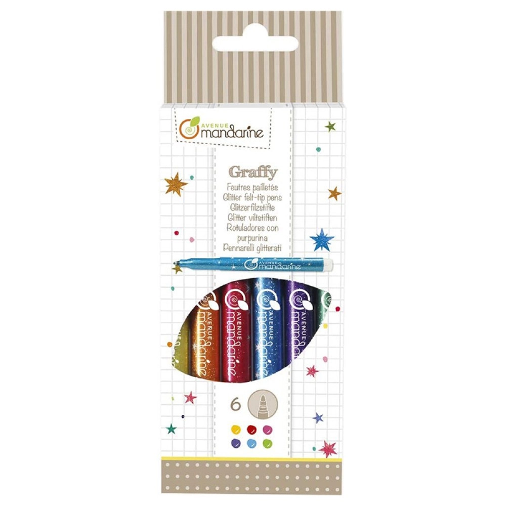 Glitter Felt-tip Pens set of 6 | Avenue Mandarine