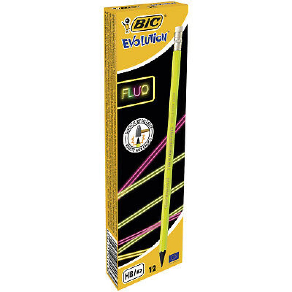 BIC Evolution Fluo With Eraser HB Graphite Pencils