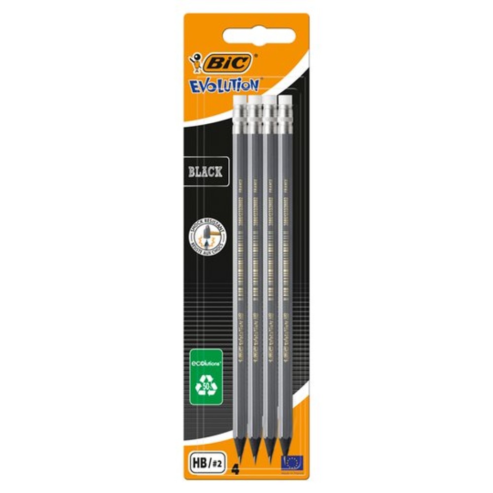 BIC Evolution Black HB Graphite Pencils with Eraser 4 Pack